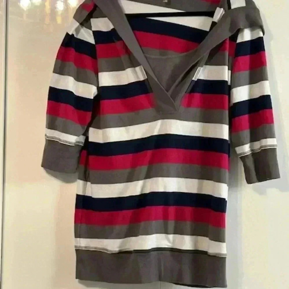 Thyme Maternity 3/4 sleeves Striped Hoodie Sweatshirt - Picture 1 of 3